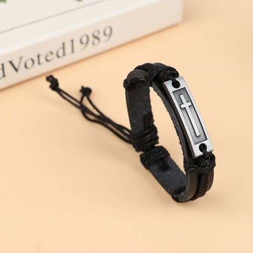 Bracelet En Cuir Croisé Marron Noir Pour Hommes Et Femmes, Bijoux Vintage, Jésus, Chrétien, Religieux, Offre Spéciale