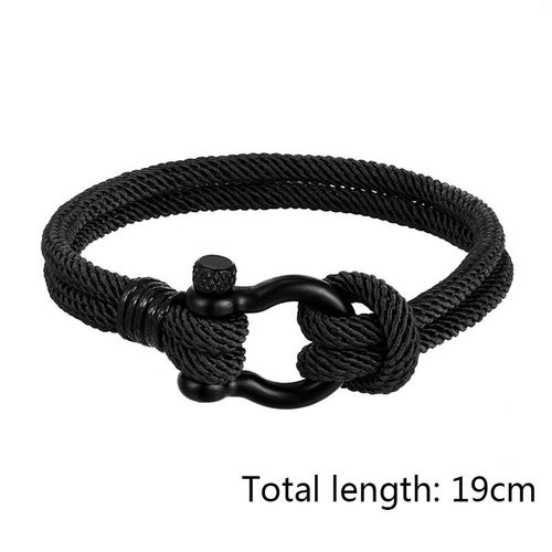 Bracelet De Survie Porte Bonheur En Corde Pour Hommes Et Femmes, En Acier Inoxydable, Avec Boucle, Noir, À La Mode