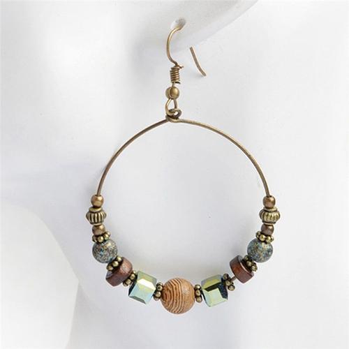 Boucles D'oreilles En Forme De Grand Cercle Pour Femme, Bijoux En Perles De Couleur Bronze, Style Bohème