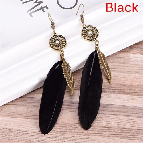 Boucles D'oreilles Rétro En Bronze Pour Femmes, Style Punk, Classique, Pendentif Fleur, Strass, Plume, Pompon