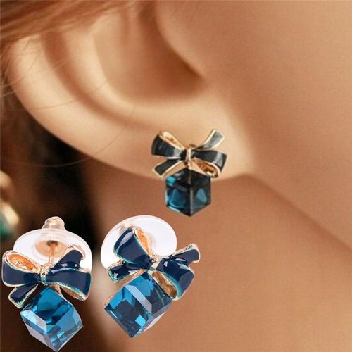 Boucles D'oreilles Carrées En Cristal Pour Femmes, N¿Ud Papillon Bleu, Vintage, Mode Strass, Dangle