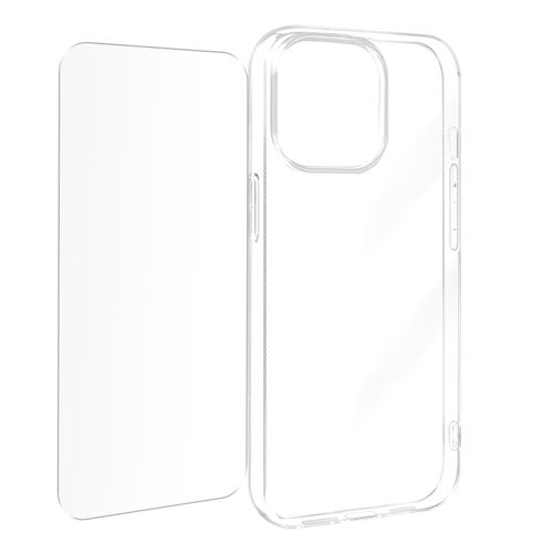Coque Pour Iphone 15 Pro Max Silicone Gel Et Verre Trempé 9h Transparent