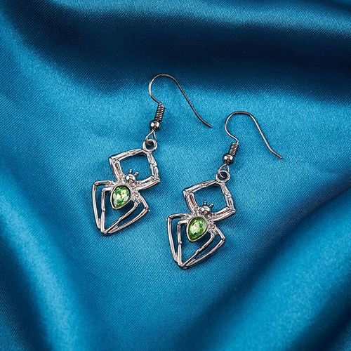 Boucles D'oreilles Araignée Pour Halloween, Rétro, Pendentif Incrusté De Strass Verts, Bijoux