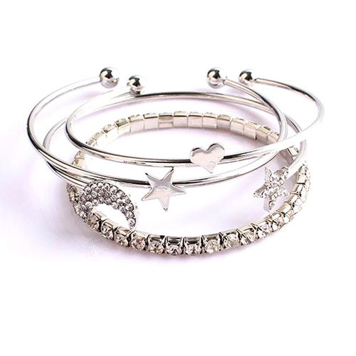 Ensemble De 4 Bracelets Ouverts Style Bohème Pour Femmes, Bijoux En Cristal Doré, Cadeau, Pièces/Ensemble