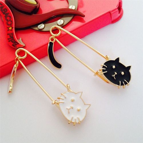 Broches Mignonnes Pour Femmes, Chat Noir Et Blanc, Goutte D'huile, Exquise, Accessoires Pour Chemise, Chapeau, Écharpe, Épingles