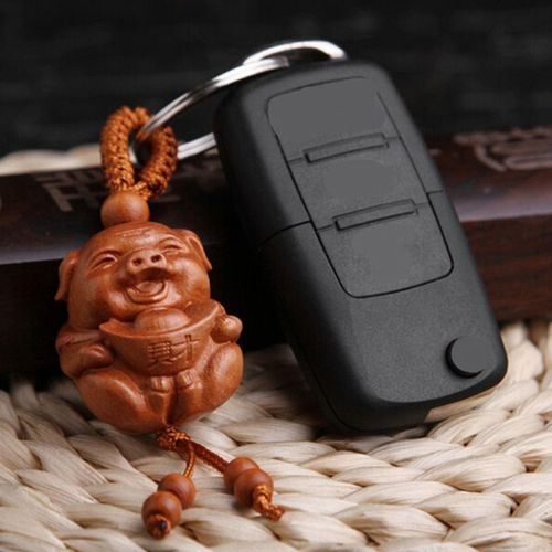 Porte Clés Porte Clé Cochon En Bois, Trésor Pendentif Porte Bonheur 2019 Cochon De L'année Sculpture Sur Bois, Porte Clés Décor Cadeau Pour Sac À Clés Pour Hommes Et Femmes