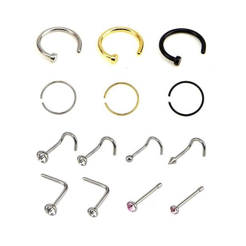14 Pièces/Ensemble En Acier Inoxydable Strass Nez Goujons Anneau Cerceau Os Barre Broche Nez Anneau Piercing Corps Bijoux