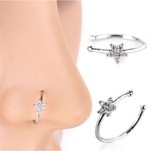 1 Pièces En Acier Inoxydable Circulaire Nez Anneau Pince Nez Sur Faux Piercing Circulaire Punk Petit Mince Clair Strass Fleur Lèvre Oreille