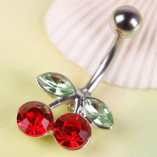 Nouveau Strass Rouge Cerise Nombril Nombril Haltère Anneau Piercing 1pc