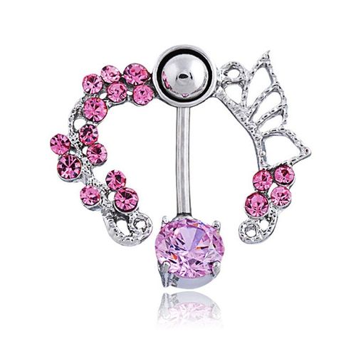 1pc Sexy Cristal Fleur Nombril Piercing Anneaux Strass Fleur Nombril Anneaux Rose Anneaux Ventre Piercing Corps Bijoux