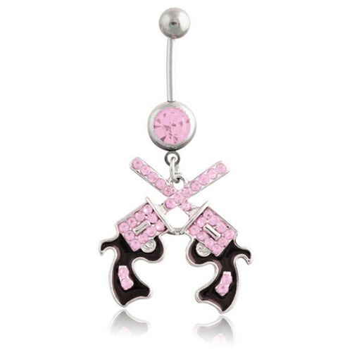 Mode Nombril Anneau 316l Acier Chirurgical Barbell Dangle Double Strass Pistolet Pour Hommes Nombril Piercing Bijoux 1 Pc