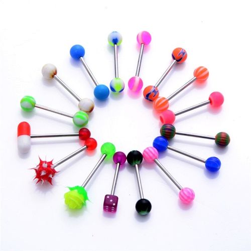 Barres De Langue Rose En Acier Chirurgical 316l, 16 Pièces/Lot Mixtes Avec Silicone, Vrai Bleu Piercing Rose
