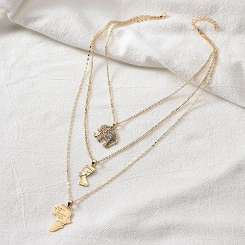 Collier Punk Vintage En Or Avec Pendentif En Forme De Pyramide Et D'éléphant Pour Femme, 3 Pièces, Carte Du Paon Égyptien Antique, Multicouche, Bijoux Cadeaux Pour Dame