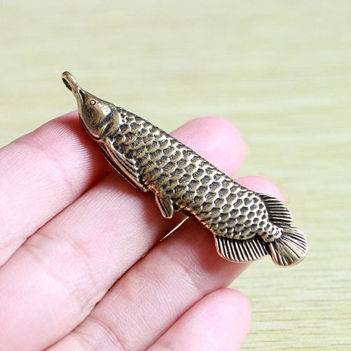 Breloque De Poisson Arowana En Laiton Pur Fait À La Main, Or Rétro, Artisanat, Ornement Miniature, Pendentif Porte Clés, Cadeau Souvenir