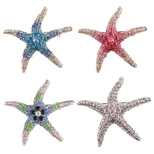 Broche En Cristal Strass Étoile De Mer Rouge Et Bleu, Épingles À La Mode Pour Manteau