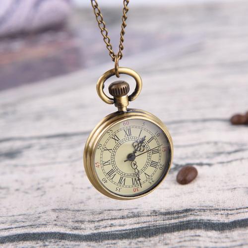 Petite Montre De Poche Style Steampunk Avec Cadran Beige Et Chiffres Romains, Style Vintage Simple, Pendentif Pour Collier