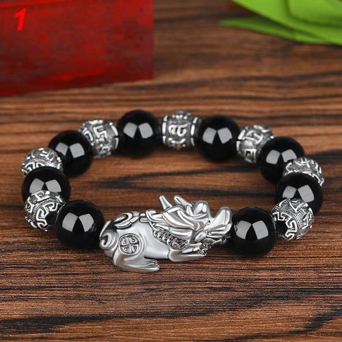 Bracelet En Pierre D'obsidienne Noire Pour Hommes, Bouddhisme, Six Mots, Perle Pixiu Légendaire, Attirer La Richesse, Amulette, Bijoux Porte Bonheur