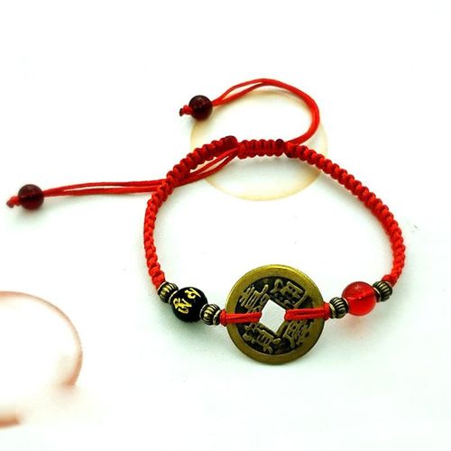 Bracelet À Chaîne Rouge Bouddhiste Avec Six Mots, Pièce Ancienne Kabbale, Protection Porte Bonheur