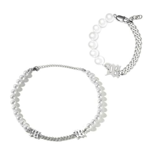 Ensemble De Bijoux Pour Femmes, 2 Pièces, Bracelet Ras Du Cou En Métal, Perle Blanche, Collier, Déclaration, H37c