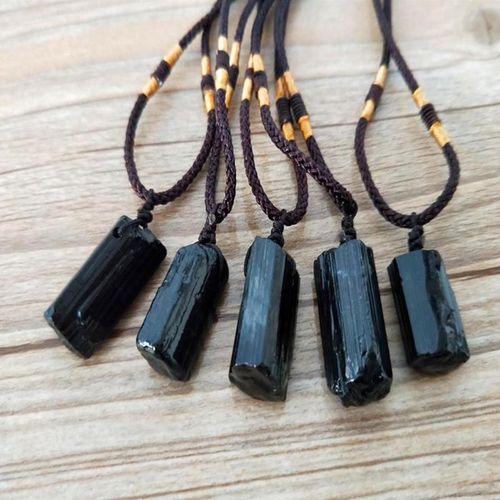 Collier Pendentif En Pierre De Tourmaline Noire, Cristal Naturel, Pierre Précieuse Brute De Guérison, Bijoux À La Mode