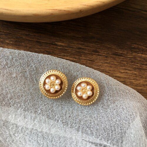 Boucles D'oreilles En Métal Plaqué Or Pour Filles, Bijoux À Aiguille, Joli Design, Alliage Doré, Perles, Fleur Marron Noir, S925