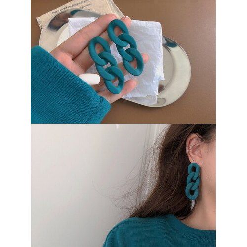 Boucles D'oreilles En Alliage Métallique Plaqué Or, C¿Ur Rond Géométrique, Ton Bleu Et Vert, En Résine, À La Mode, Cadeaux Pour Filles