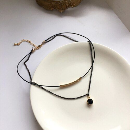 Collier Tube En Métal Plaqué Or Pour Femmes, Cordon Noir, Nouveau Design, Cadeau, 2020