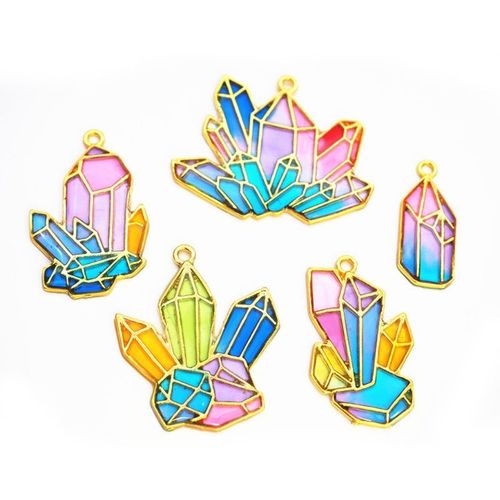 Ensemble De Pierres De Cristal, Bricolage, Cadre Métallique Doré, Pendentif, Bijoux En Résine Uv, Breloques, Réglage De La Lunette, 5 Pièces