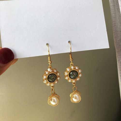 Boucles D'oreilles Pendantes En Métal Pour Femme, Bijoux Tendance, Plaqué Or, Résine Bleue Et Blanche, Imitation Perle, Offre Spéciale