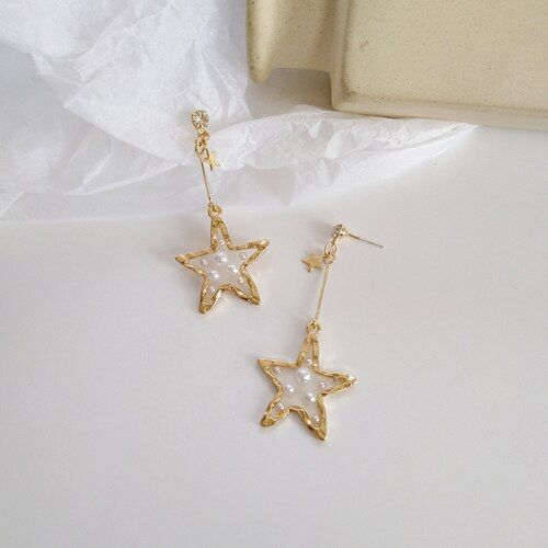 Boucles D'oreilles Pendantes En Forme De Grande Étoile Pour Femme, Bijou Tendance, Imitation Perle Blanche, Métal, Idée Cadeau De Fête, S925