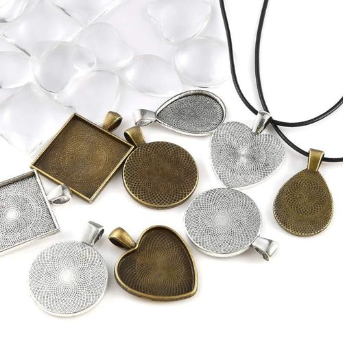 Plateau Inférieur Pour Pendentif, Collier En Verre, Cordon En Cuir Pour Photo, Fabrication De Bijoux, Bricolage, 60 Pièces/Ensemble