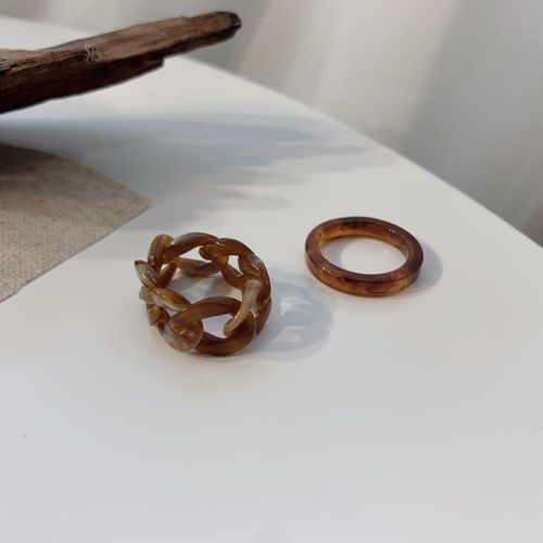 Ensemble De 2 Bagues En Résine Pour Filles, Bijoux À La Mode, Joli, Design Populaire, Lien De Chaîne En Acétate, Cadeaux Pour Dames