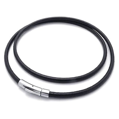 Bijoux Pour Hommes, Collier, Chaîne, Cordon De 3mm, Cuir, Acier Inoxydable, Couleur Noir, Argent, Avec Sac Cadeau, 55cm