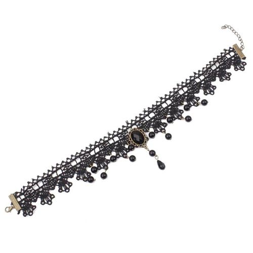 Élégant Collier Ras Du Cou Pour Femmes Filles Avec Pendentif Perle, Noir Classique Velours Stretch Gothique Tatouage Dentelle Meilleure Décoration Pour