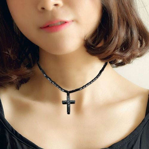 Collier De Perles En Hématite Magnétique Unisexe, En Croix, Pour Thérapie, Soins De Santé, Noir