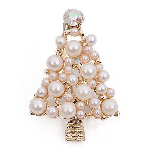 Broche Arbre De Noël En Perles De Diamant Pour Femme Et Fille, Bijoux (Doré)