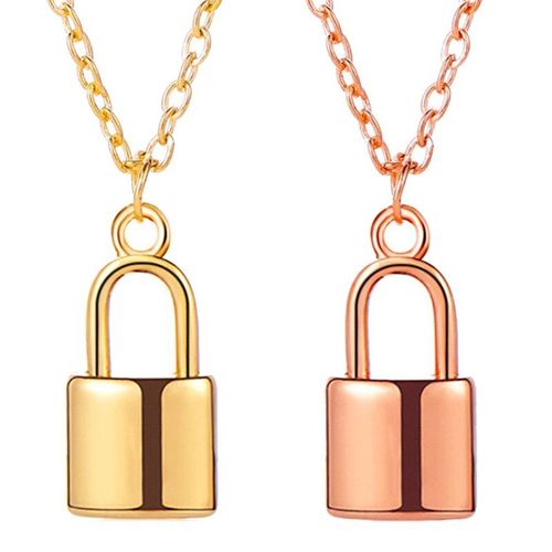 Collier Chaîne Vintage À Maillons Épais Pour Femmes, 2 Pièces, Cadenas, Pendentifs De Couple Sur Le Cou, Bijoux Cadeaux, Or Et Or Rose