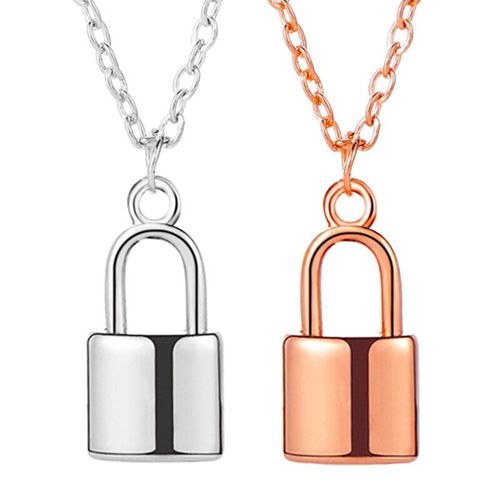 Collier Chaîne À Maillons Épais Pour Femmes, 2 Pièces, Vintage, Pendentif De Couple, Cadenas, Couleur Or Rose Et Argent