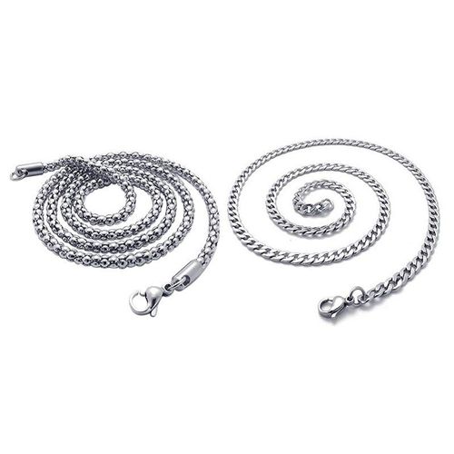 2 Pièces Bijoux Homme Chaîne Gourmette En Acier Inoxydable Chaîne Collier, Couleur Argent 3 Mm De Largeur 55 Cm De Long Et 68cm