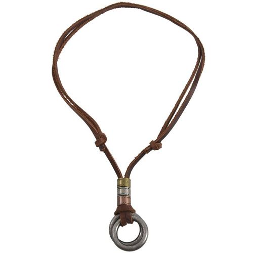 Collier Cordon En Cuir Rétro Pour Hommes, Mode, Double Anneau Circulaire, Pendentif, Bijoux Cadeau