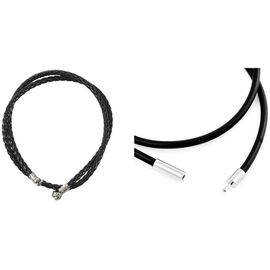 Collier En Corde De Peau Pour Homme, 2 Pièces, Chaîne En Alliage, Couleur Noir Argent, Longueur 43cm Et 40cm