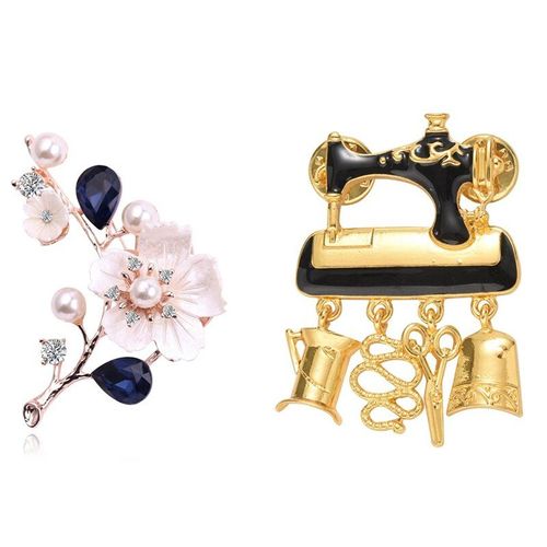 Broches Pour Femmes, Couleur Or Et Coquille Naturelle, Vintage, Bleu, Verre, Cristal, Rose