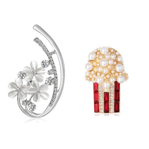Broche De Costume De Strass De Fleur, Robe En Émail Métal Rétro Accessoires Creux Accessoires Pour Femmes 2 Pièces