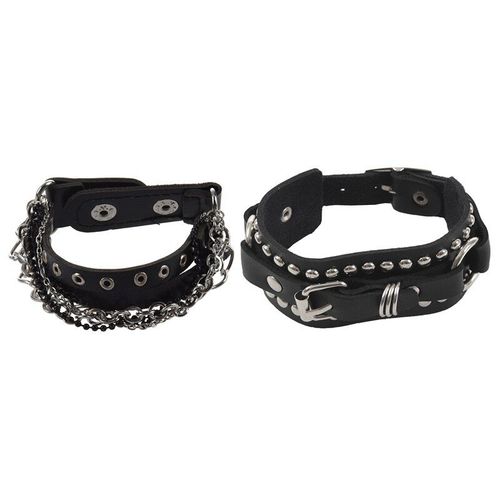 Bracelet À Rivets Unisexe En Cuir, 2 Pièces, Mode Punk, Noir, Alliage Et Cuir