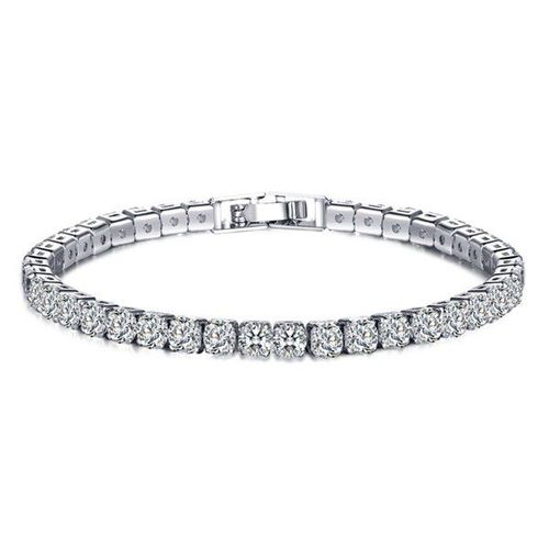 Bracelet À Chaîne De Tennis En Zircone Cubique, 1 Rangée, Bijoux Pour Hommes Et Femmes, Matériau En Laiton/Cuivre, Fermoir, Lien, Bijoux En Argent
