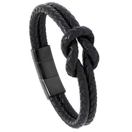Bracelet En Cuir Tressé À Trois Sections Pour Homme, En Acier Inoxydable, Avec Boucle Magnétique