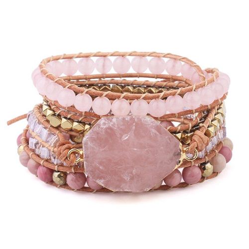 Bracelet En Pierre Naturelle Pour Femmes, Quartz Rose, Perles De Cristal, Bijoux Bohémiens