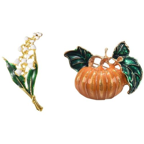 Broche Tendance En Alliage Pour Femmes, 2 Pièces, Vert Et Orange