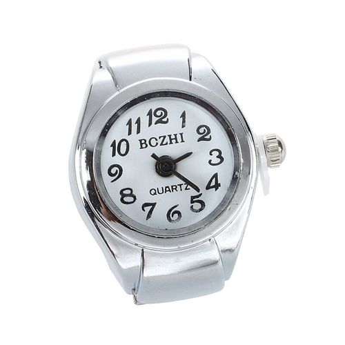 Montre En Alliage De Quartz Unisexe, Cadran Rond Blanc, Chiffres Arabes, Bague, Argent