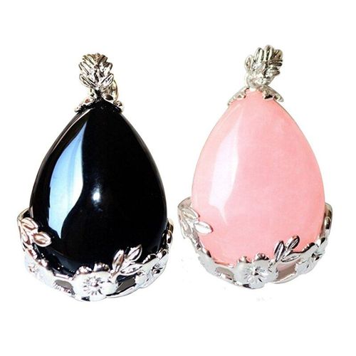 Pendentif En Forme De Larme D'ange Pour Femmes, 2 Pièces, Pierres Semi Précieuses, Onyx Noir Et Quartz Rose